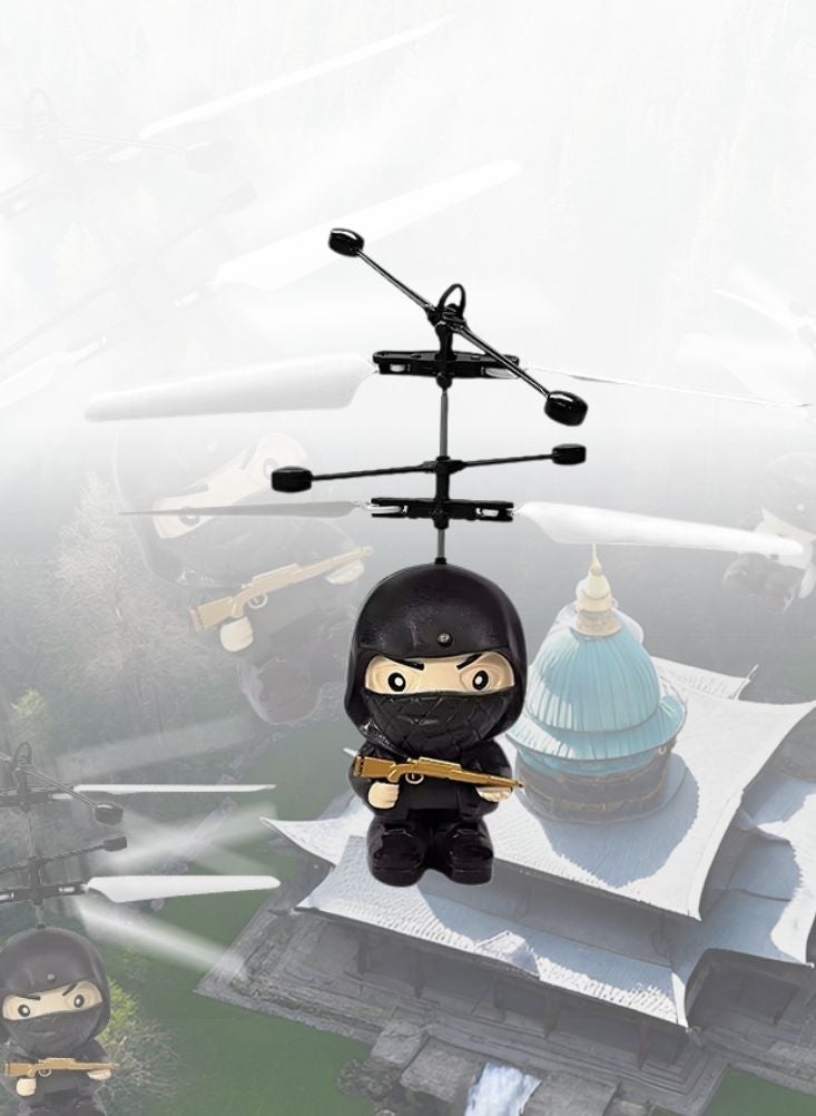 Premium Flying Ninja Helicopter Toy – Ninja Warrior Character Figure with Spinning Blades for Kids Play, Black, 1 Pc - Image 2